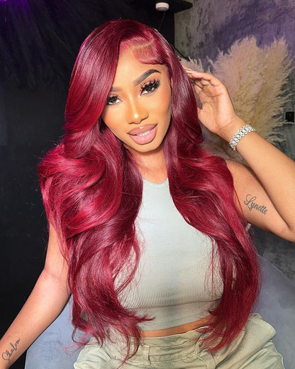 Minice Burgundy 99J Body Wave 13x4 HD Lace Front Wigs Human Hair