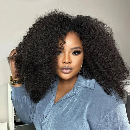 3 In 1 Half Wig Afro Kinky Curl Wear &amp; Go Drawsting Wig No Glue Need Flip Over Half Wig Seamless Clip In