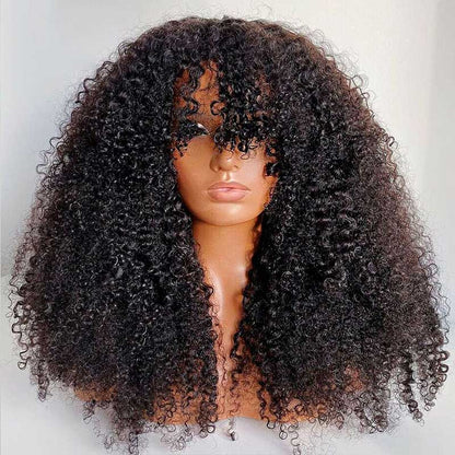 Kinky Curly Wig With Bangs Brazilian Remy Human Hair Glueless wig Super Sale