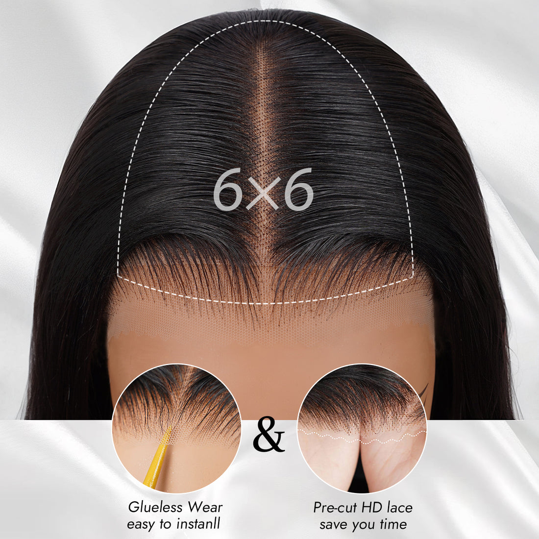 Wear and Go Glueless Silky Straight Wig Human Hair 6X6 Pre Cut Lace Wigs with Baby Hair Pre Plucked