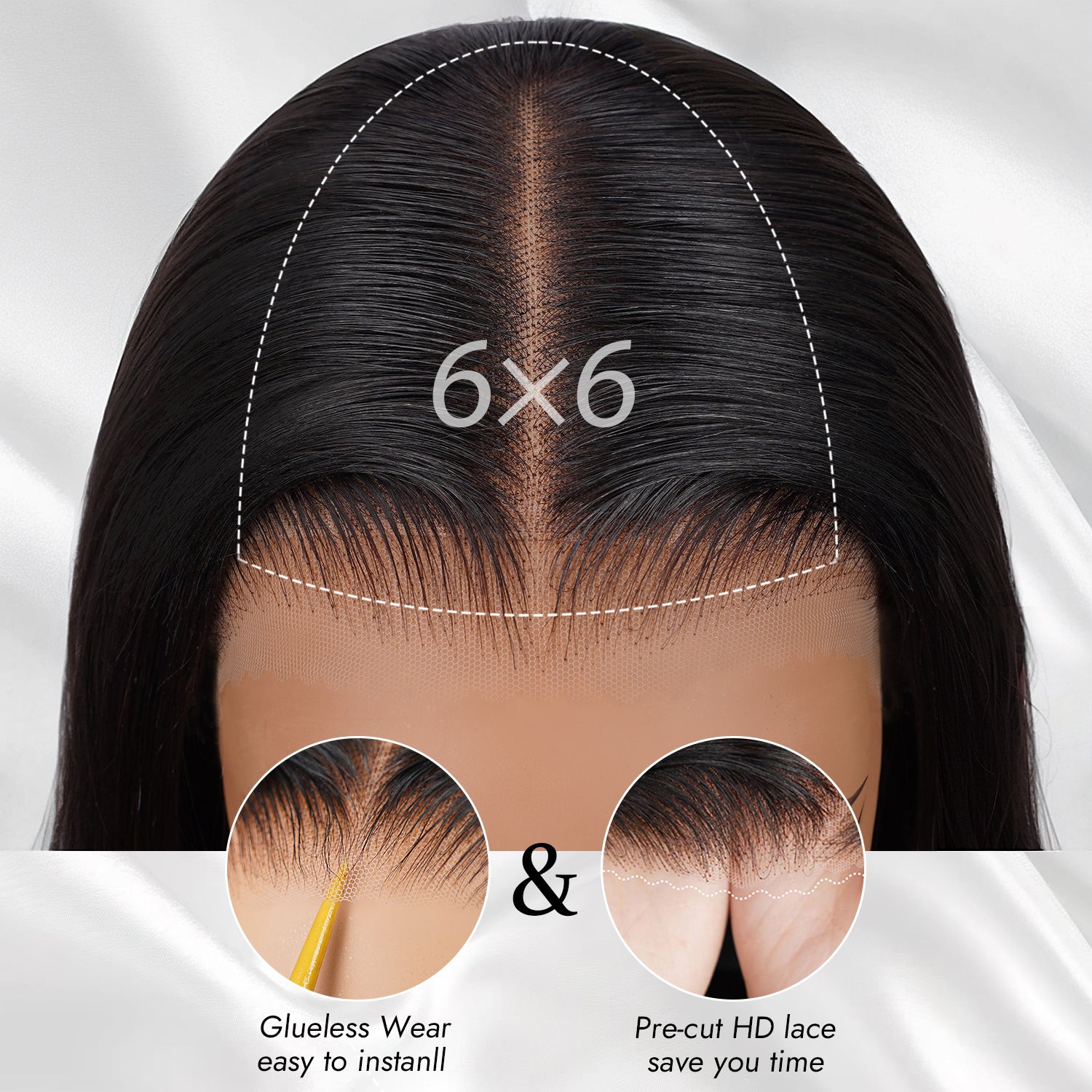 Wear and Go Glueless Silky Straight Wig Human Hair 6X6 Pre Cut Lace Wigs with Baby Hair Pre Plucked