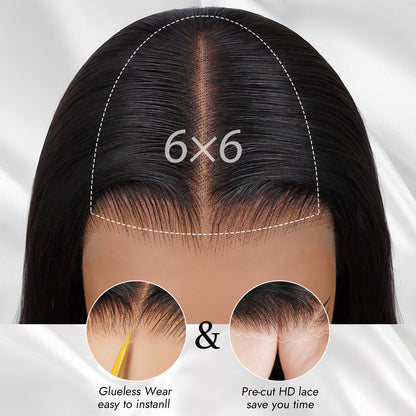 Wear and Go Glueless Silky Straight Wig Human Hair 6X6 Pre Cut Lace Wigs with Baby Hair Pre Plucked