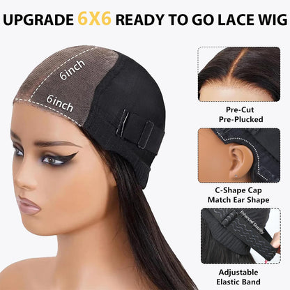 Wear and Go Glueless Silky Straight Wig Human Hair 6X6 Pre Cut Lace Wigs with Baby Hair Pre Plucked