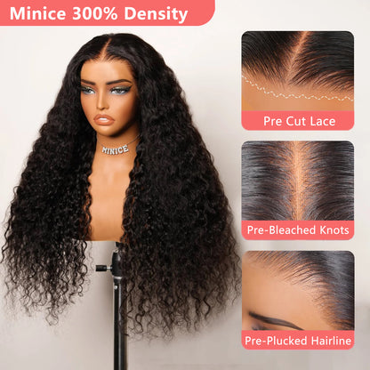 Minice 13x4 Lace Front Raw Indian Glueless Wig Natural Wave 300% Density Human Hair Wigs Pre Plucked