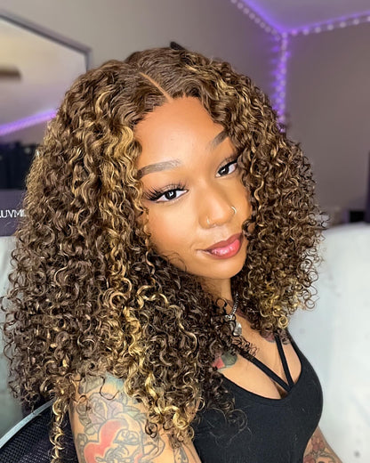 Minice Highlight Wig 6X6 Deep Wave Brown With Blonde Color Ready To Go Wig