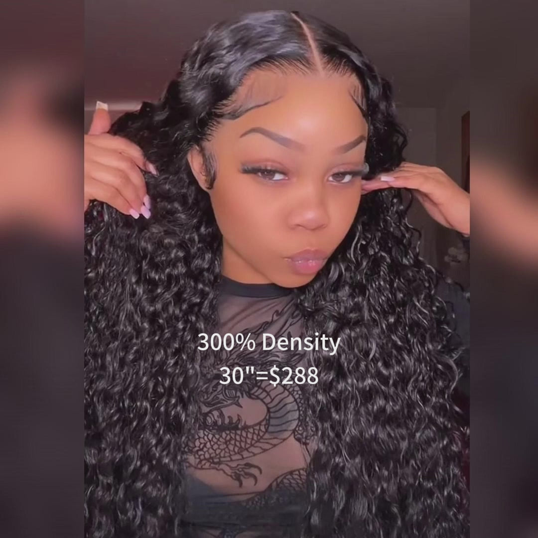 Minice 300% Density Luxury Deep Wave Virgin Human Hair Transparent HD 13X4 Lace Front Wig Pre-Plucked Hairline