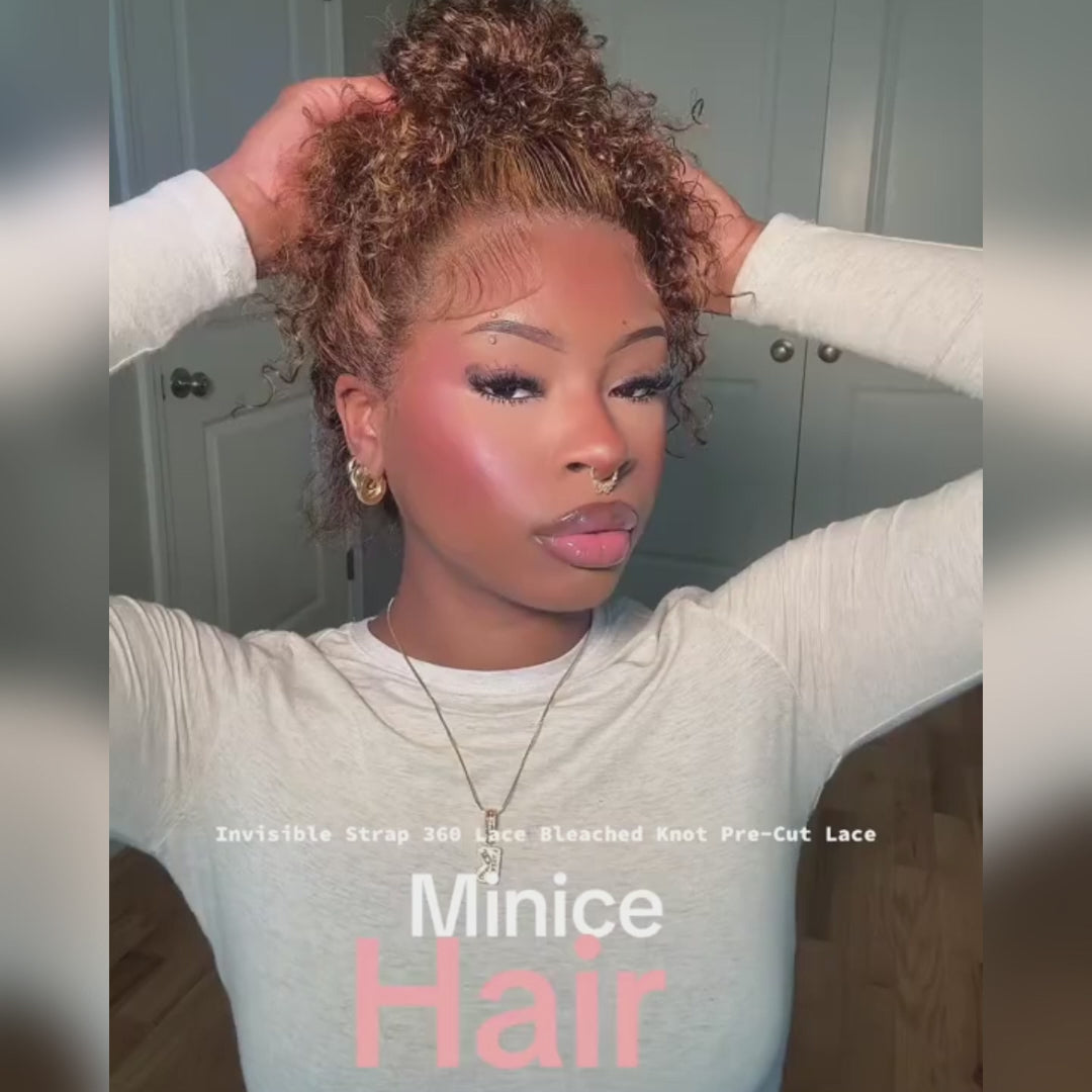 Minice Hair P4/27 highlight Invisible Strap 360 Lace drawstring Bleached Knot Pre-Cut Lace Optional