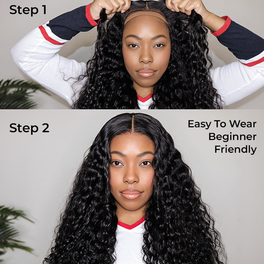 Ready To Go Pre-Cut Lace 6x6 Invisible Knot Glueless Deep Wave Wig
