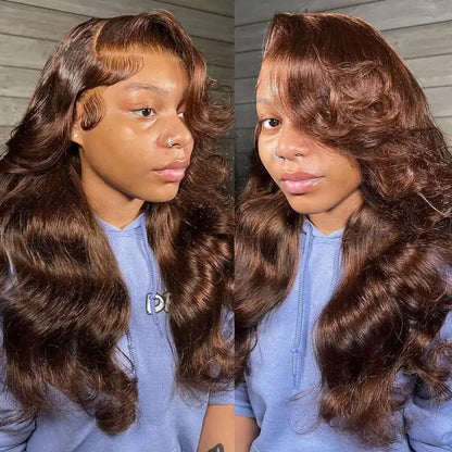 Minice Chocolate Brown Color Body Wave Wig 13x4 HD Lace Front Wig Human Hair