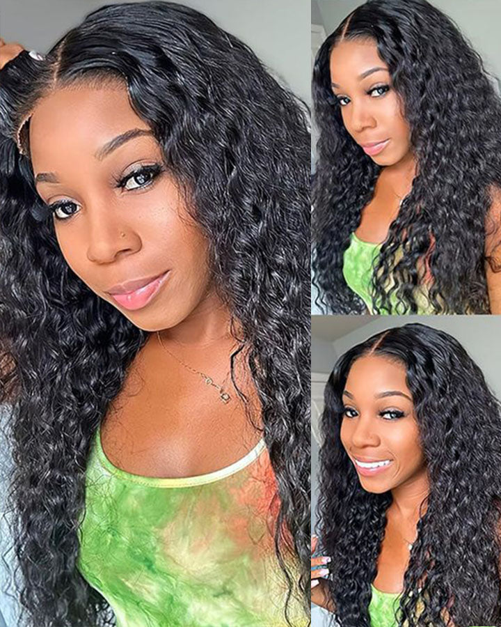 MINICE Ready To Go 6x6 Pre-Cut Lace Invisible Knot Glueless Wigs Pre-Bleached Water Wave Wigs