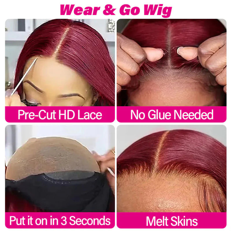 Minice 99J Burgundy Deep Wave 6×6 Pre-cut Lace Glueless Wig Human Hair Wigs