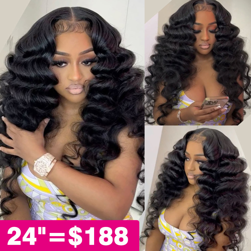 300% Density Luxury Bouncy Wavy Virgin Human Hair Transparent HD Lace Front Wig Pre-Plucked Hairline Day to Night Ready