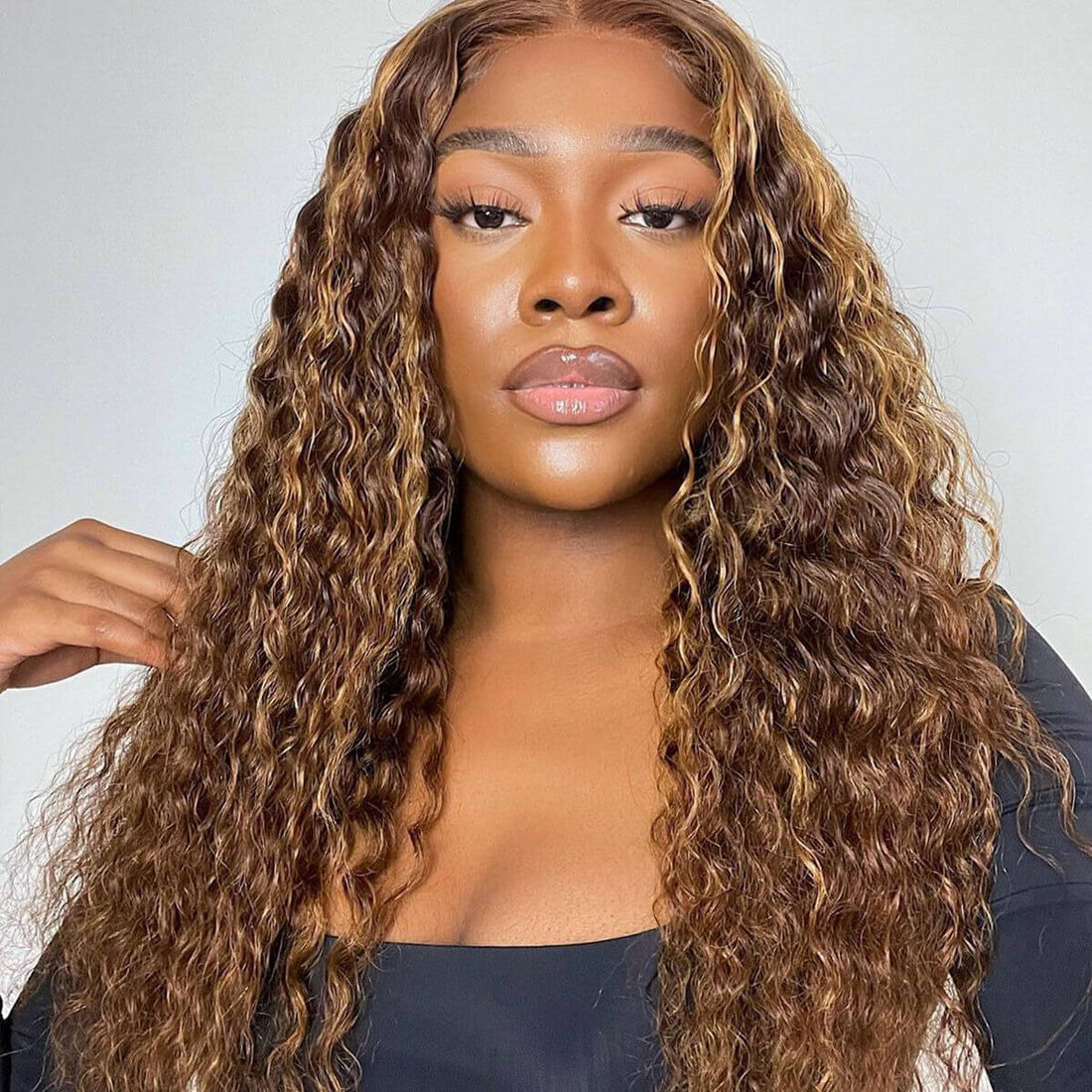 MINICE Brown and Blonde Highlight Deep Wave  Wig 13x4 HD Lace Front Wigs Human Hair